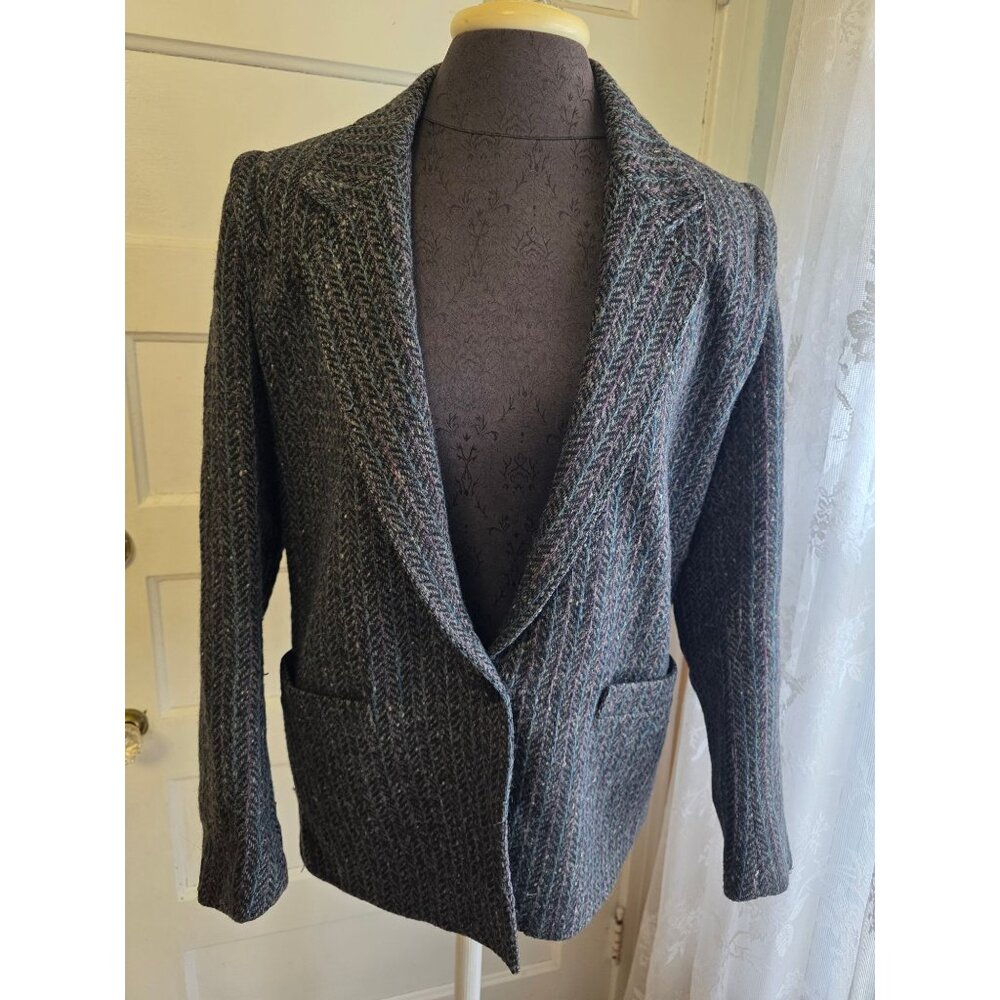 Casa De Lana Womens Wool Blazer Gray Herringbone With Colorful Accents Size M